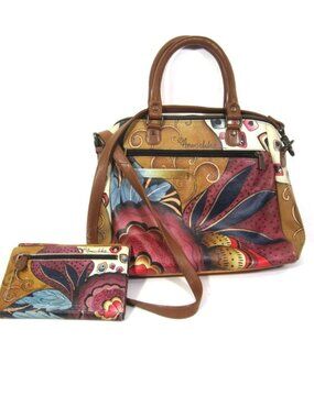 Anuschka Crossbody Satchel & Wallet Multi Compartment 38334 Leather Handpainted